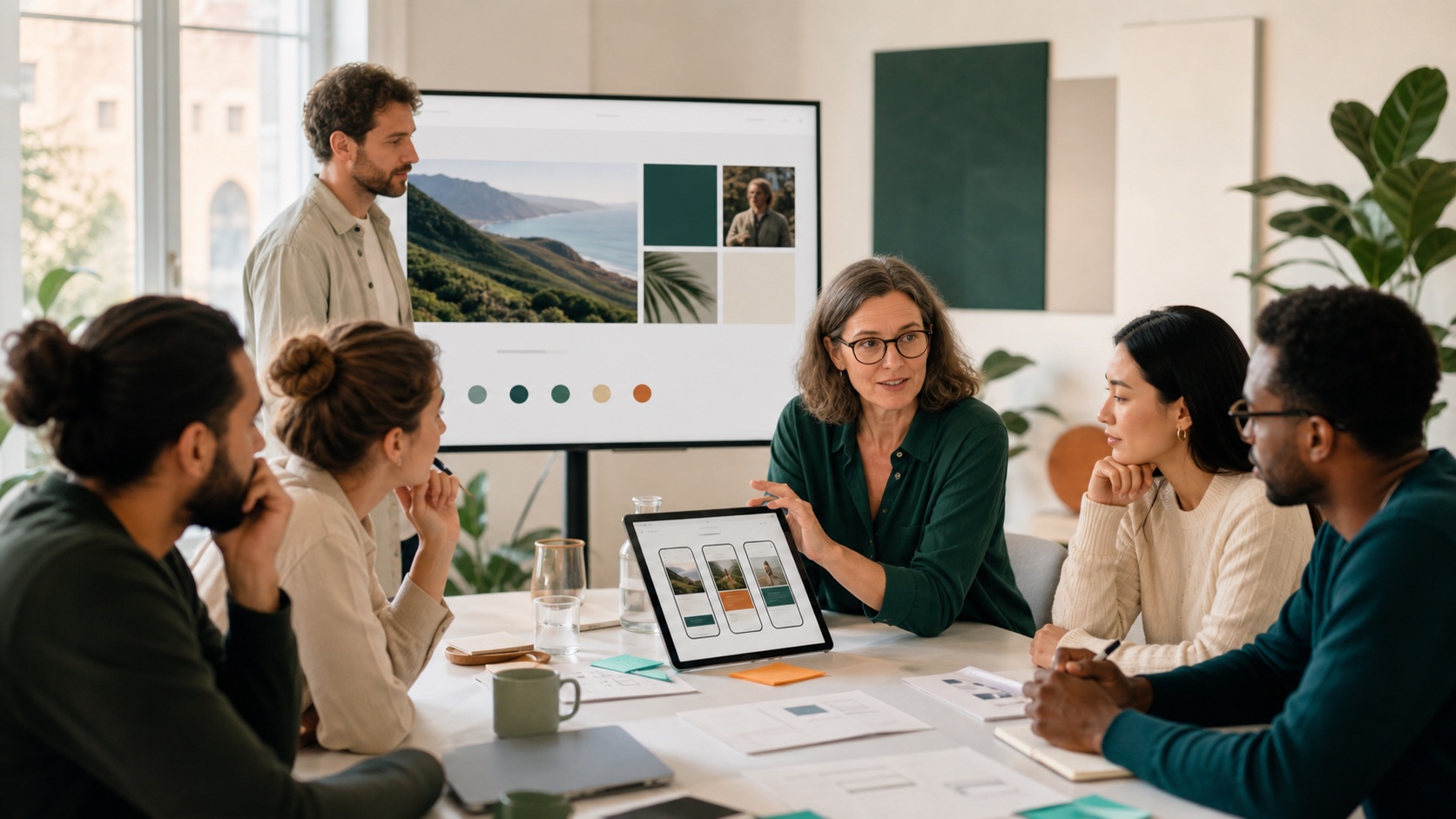 Ein internationales Projektteam bespricht die Anpassung eines digitalen Angebots an den deutschen Markt.